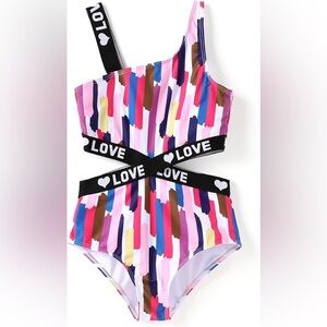 PatPat Multicolor One-Shoulder Swimsuit SIZE 13✨/ 
12-13 YRS 💗